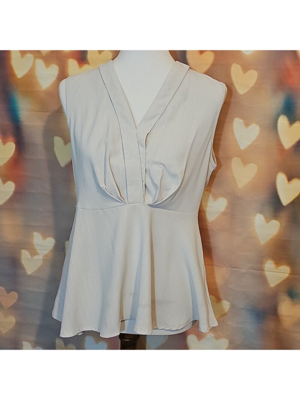 Gathered Waist V Neck Blouse Ivory Sleeveless L Neutral Basic Work Top